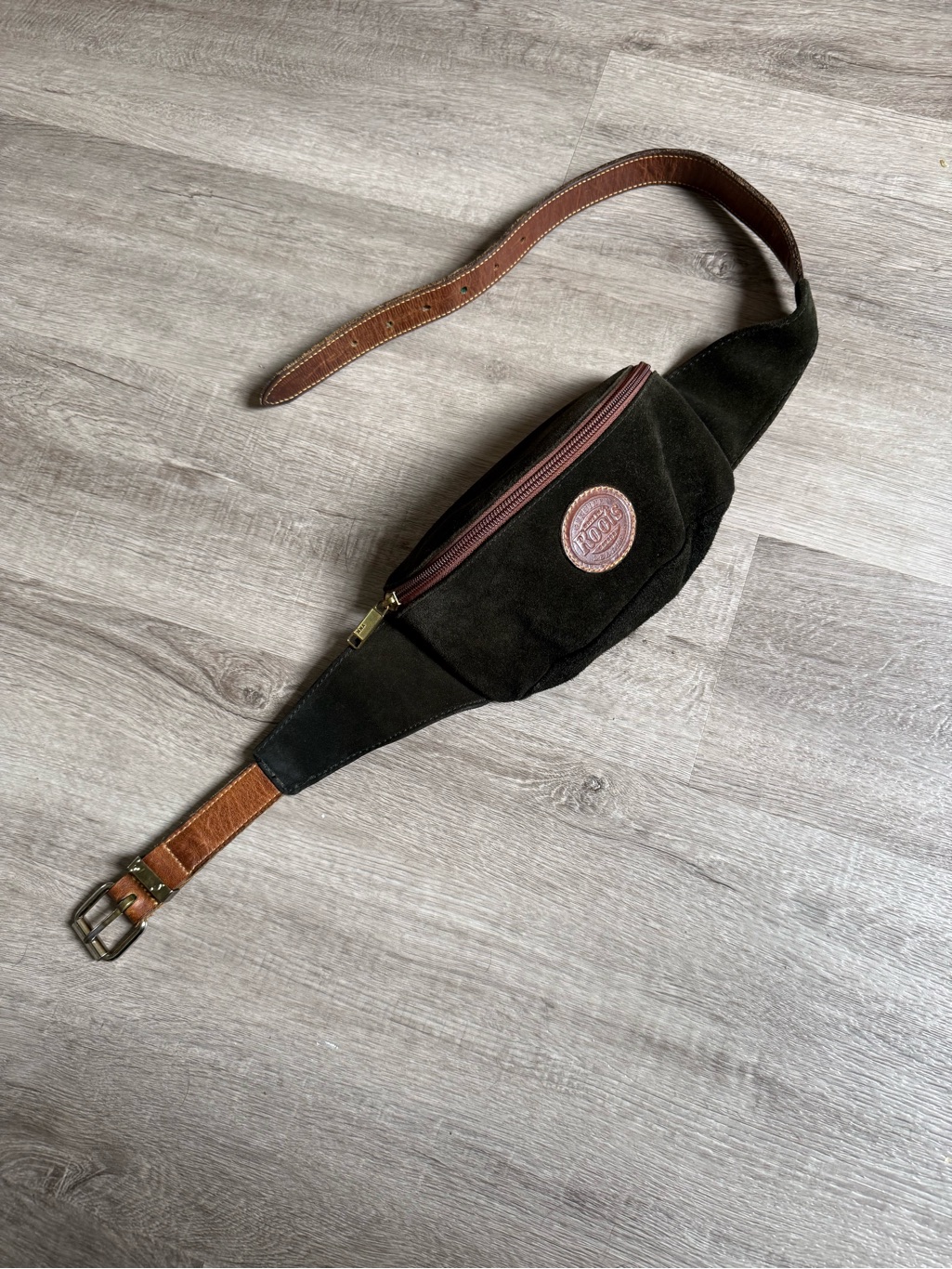 Vintage 90s Forest Green Suede Roots Fanny Pack